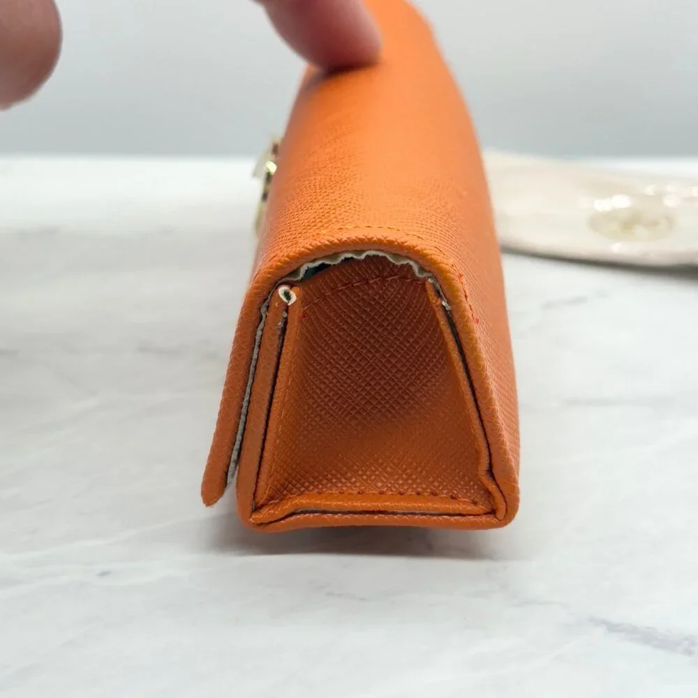 Tori Burch Orange Semi Hard Small Magnetic Flip Top Sunglasses Case